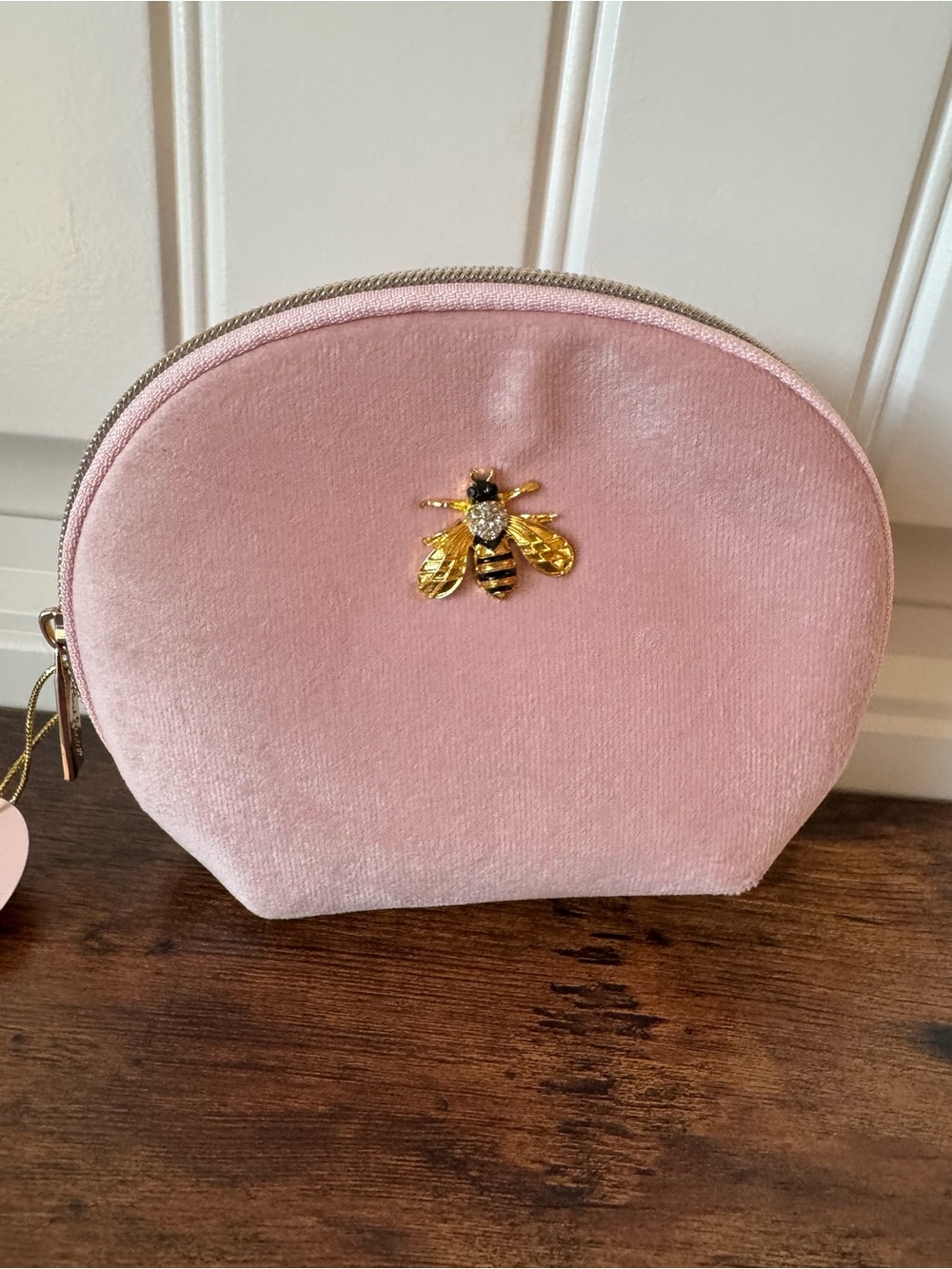 Punch Studio Blush Pink Velvet Bee Cosmetic Bag NWT